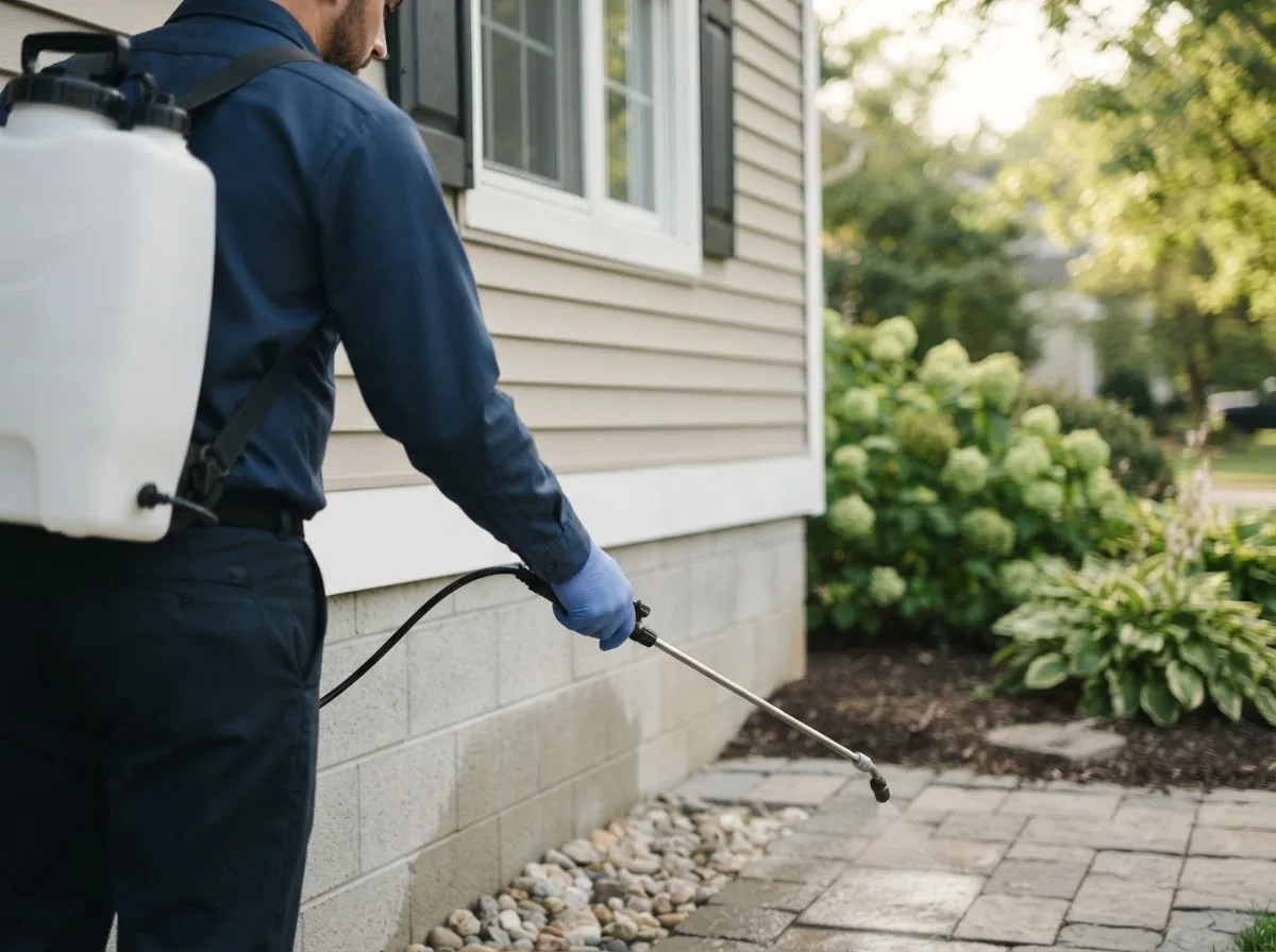 Pest control technician inspecting a home in Bethany, CT